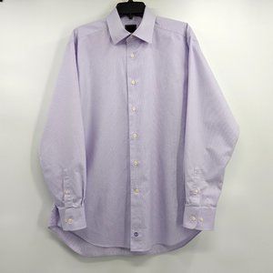 DAVID DONAHUE Shirt Men's 16.5 34/35 Lavender Check Button Up Long Sleeve Collar